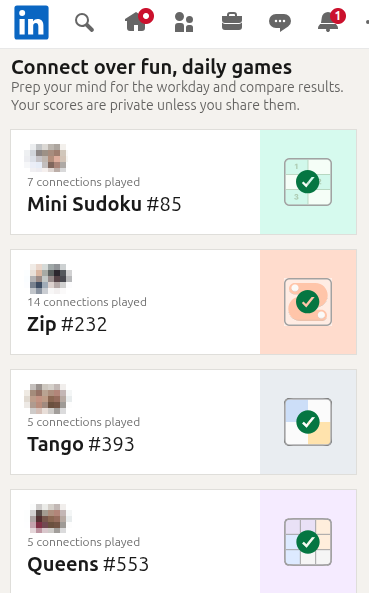LinkedIn Games interface